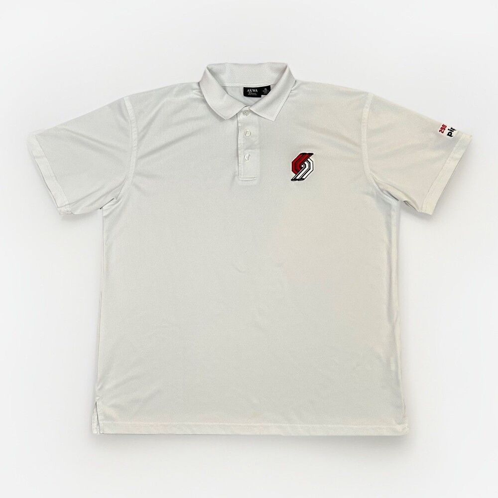 AKWA Portland Trail Blazers Mens Polo Shirt XL White NBA Golf Co-Branded Sleeve